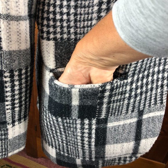 Ormond Vintage Oversized Patchwork Plaid Houndstooth Wool Blend Blazer w Pockets - Picture 10 of 13